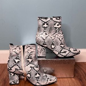 Snake print ankle boots
